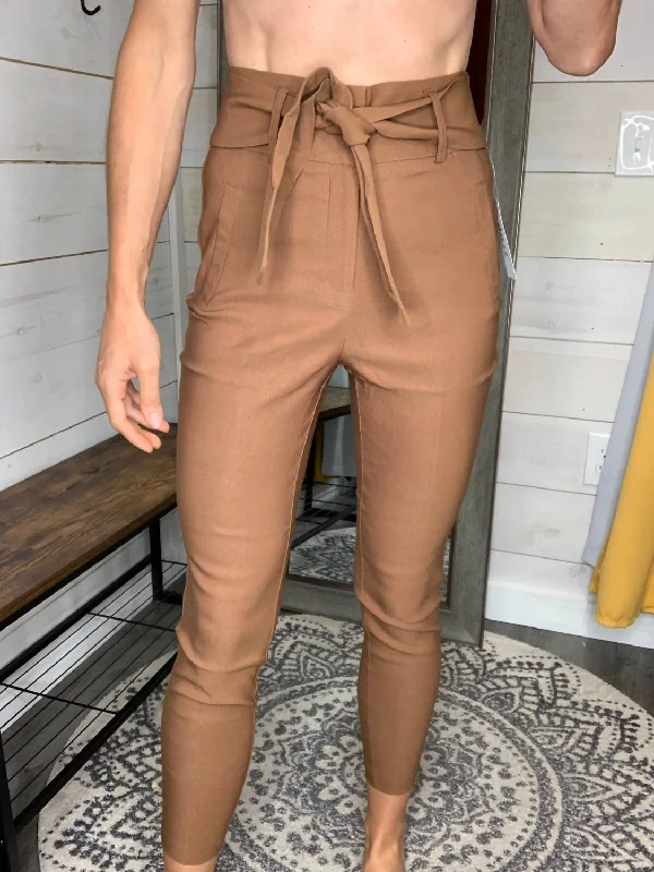 Trendy Wear Straight Leg Pants With Removable Sash In Camel