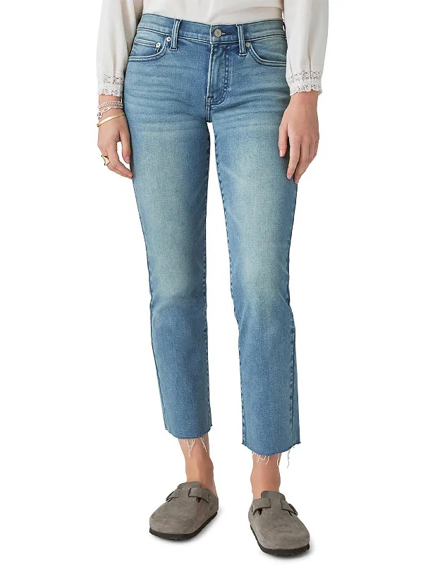 Weekend Style Cargo leggings for women Sweet Womens Mid-Rise Raw Hem Cropped Jeans