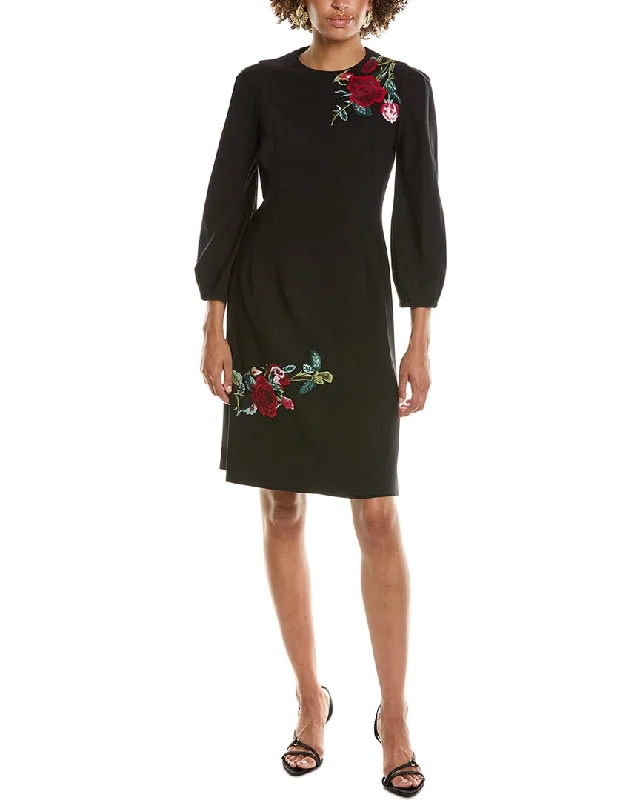 Soft Casuals Teri Jon by Rickie Freeman Floral Applique Crepe Sheath Dress