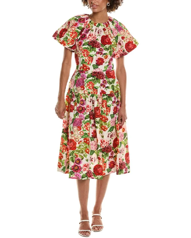 Elegant Fit Teri Jon by Rickie Freeman Floral Puff Sleeve Midi Dress