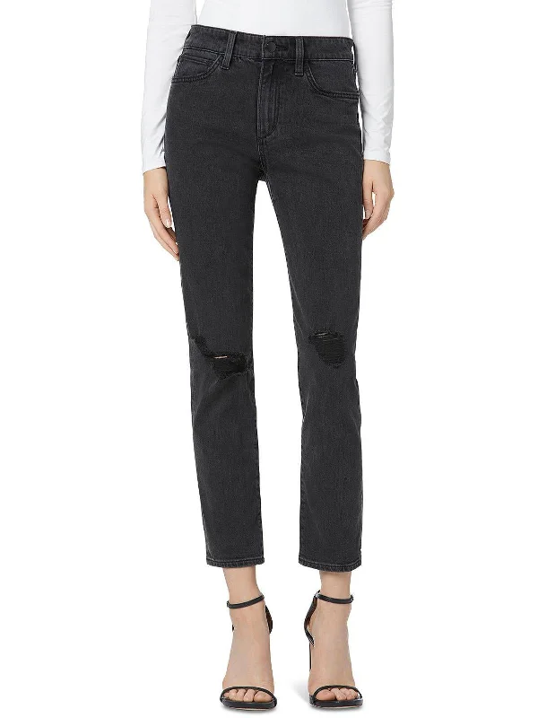 Soft Textures Retro flare pants The Lara Womens Distressed Mid Rise Ankle Jeans