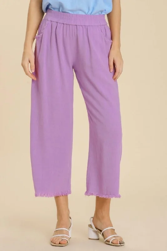 Smart Casuals Wide Leg Linen Pant With Fringe - Plus In Lavender