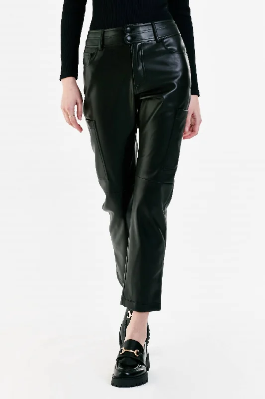 Comfortable Fashion Women's Brooklyn Slim Straight Crop Leather Pants In Black
