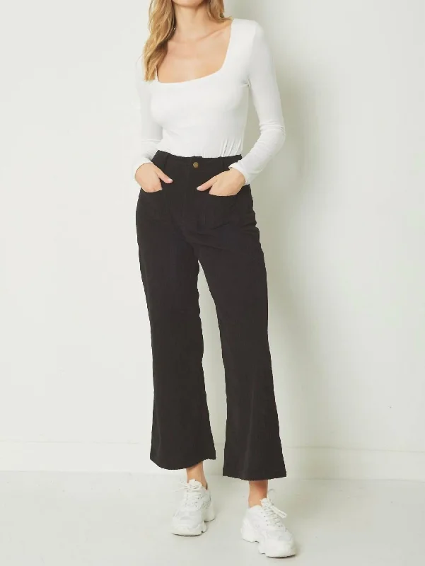 Effortless Elegance Women's Corduroy Crop Kick Pants In Black