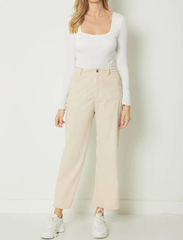 Easy Style Women's Corduroy Crop Kick Pants In Natural