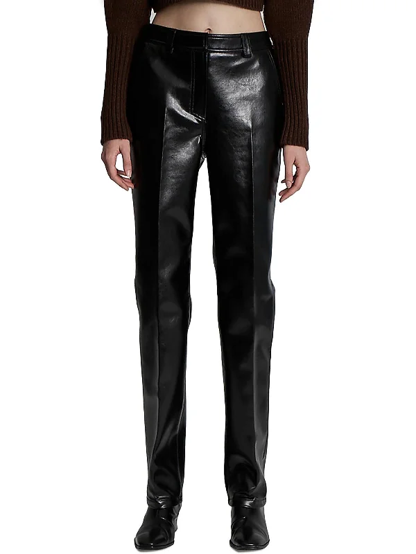 Elegant Dressing Womens Faux Leather High Rise Straight Leg Pants