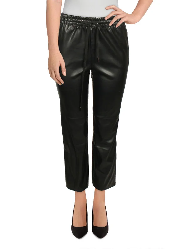 Cozy Outerwear Womens Faux Leather Seamed Straight Leg Pants