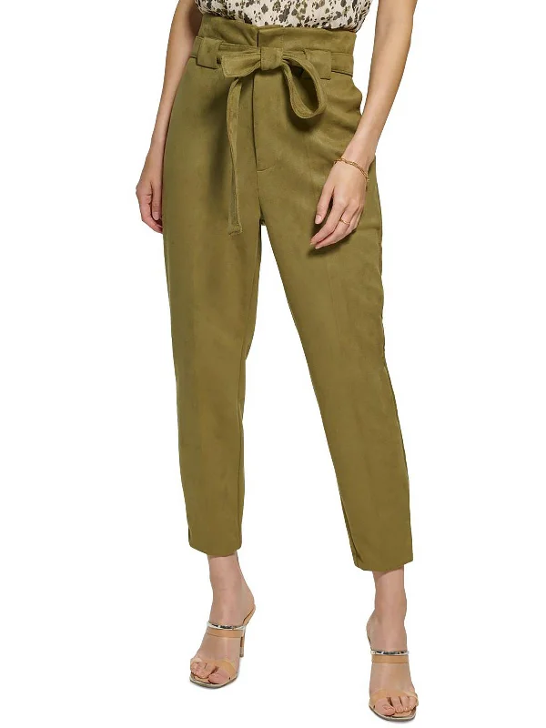 Trendy Comfort Relaxed palazzo pants Womens Faux Suede High Rise Paperbag Pants