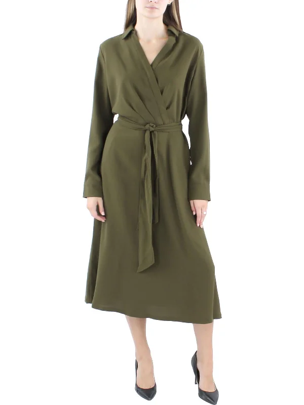 Cozy Apparel Womens Georgette Belted Maxi Dress