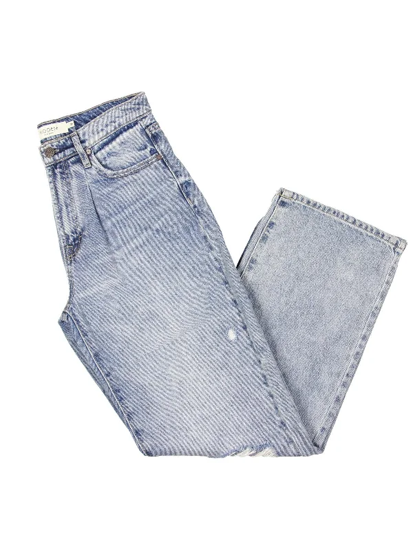 Soft Fabrics Denim boyfriend pants Womens High Rise Distressed Straight Leg Jeans