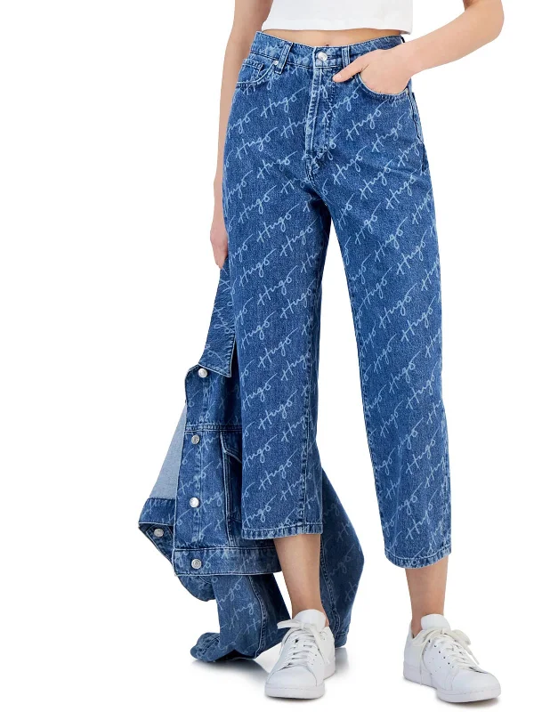 Easy-to-Wear Soft cotton women’s pants Womens High Rise Logo Wide Leg Jeans