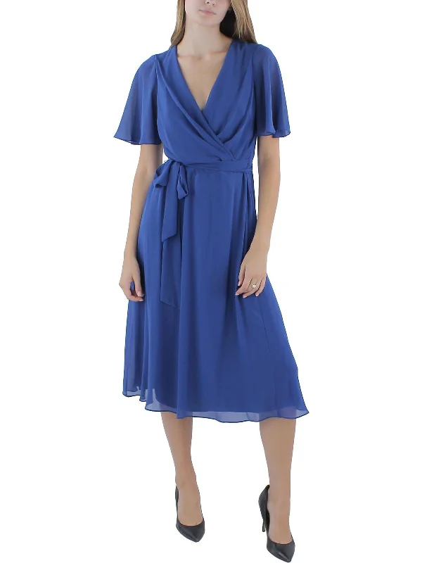 Soft Textures Womens Midi Gathered Wrap Dress