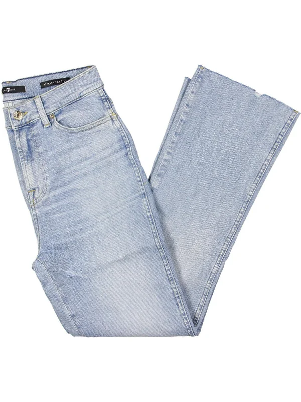 Casual Fit Ribbed knit pants Womens Raw Hem Slim Kick Flare Jeans