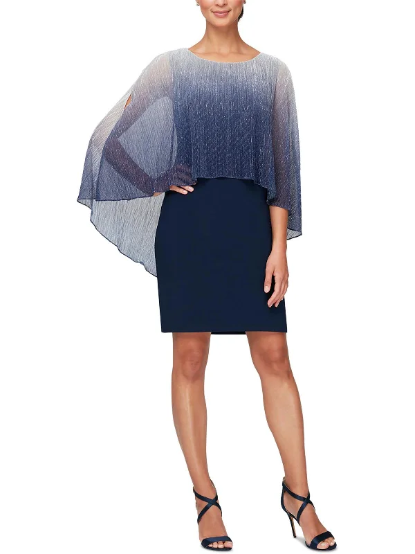 All-Day Comfort Womens Shimmer Cape Sleeves Sheath Dress