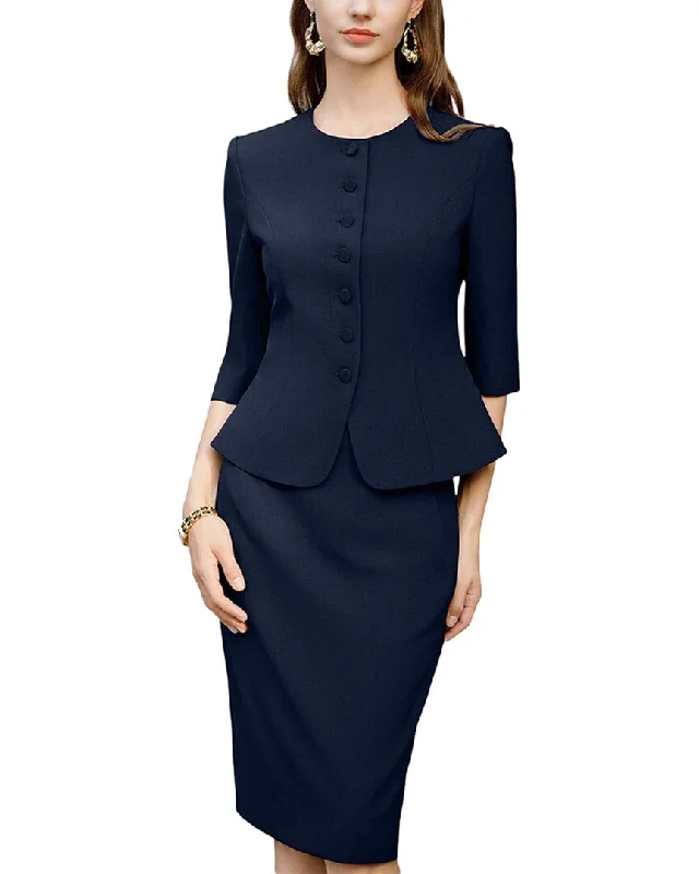 Cozy Lounge Wear Stylish pleated skirt Anette 2pc Blazer & Skirt Set
