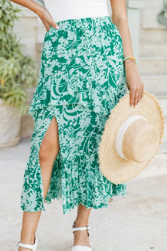 Stylish Jackets Pencil mini skirt As It Was Green Floral Midi Skirt FINAL SALE
