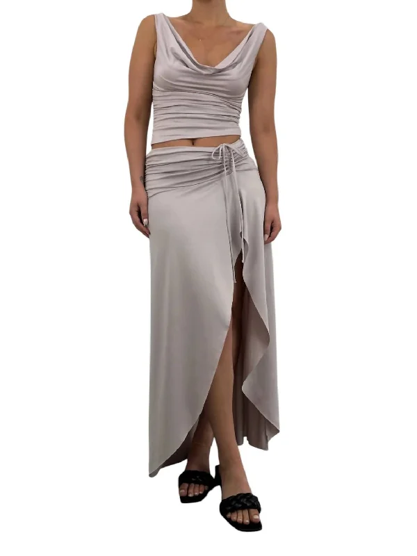 Chic Relaxation Tulle midi skirt Asymmetrical Ruched Midi Skirt In Taupe