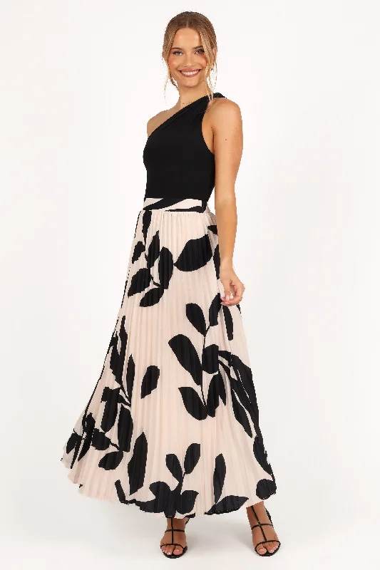 Effortless Comfort Sheer pleated skirt Aurora Pleated Maxi Skirt - Cream Black Floral Effortless Comfort Sheer pleated skirt Aurora Pleated Maxi Skirt - Cream Black Floral