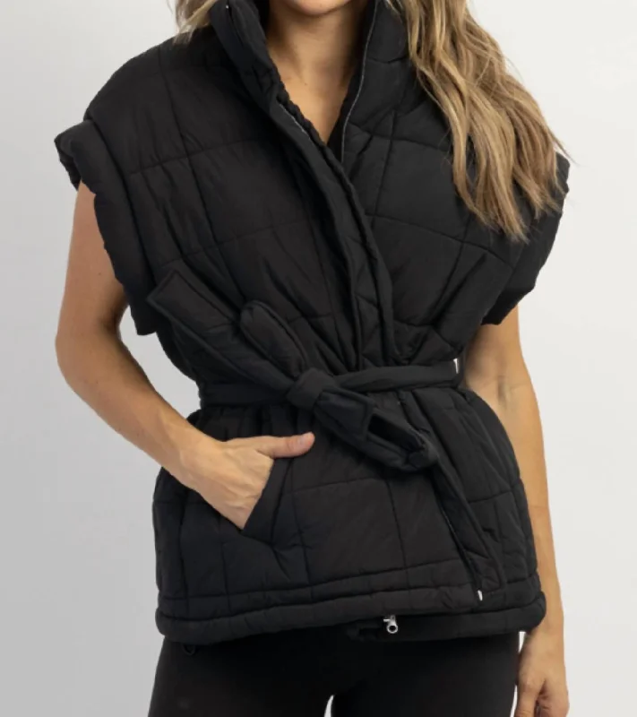 Cozy Look Reversible jacket Avalon Tie Quilted Puffer Vest In Black