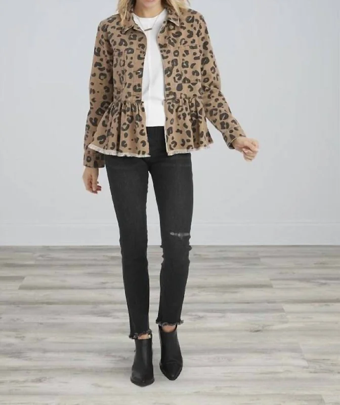 Stylish Ease Oversized jacket Banks Denim Jacket In Leopard