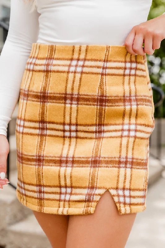Soft Casuals Accordion pleated skirt Be Here Forever Mustard Plaid Skirt FINAL SALE