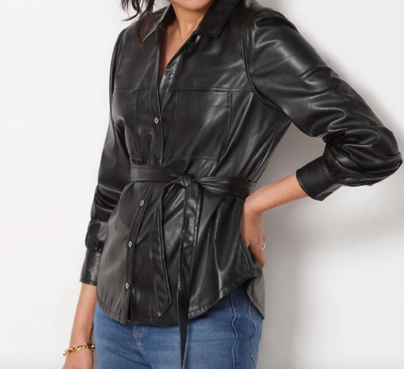 All-Day Wear Elegant blazer jacket Belize Vegan Leather Shacket In Black
