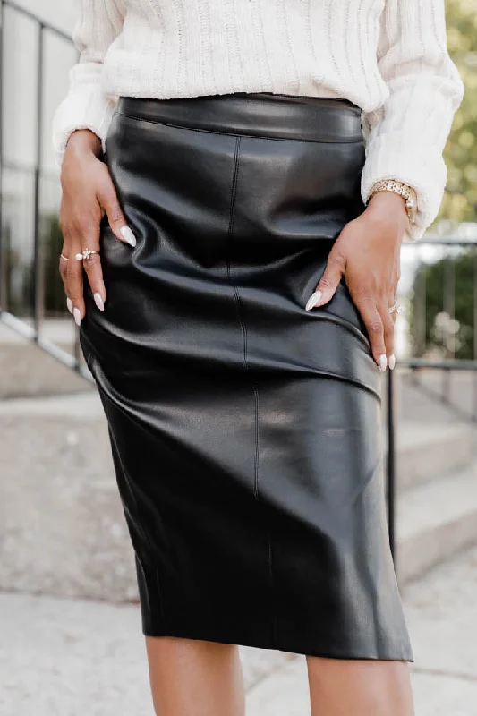 Weekend Comfort Wear Satin pencil skirt Brilliant Idea Black Faux Leather Midi Skirt FINAL SALE Weekend Comfort Wear Satin pencil skirt Brilliant Idea Black Faux Leather Midi Skirt FINAL SALE