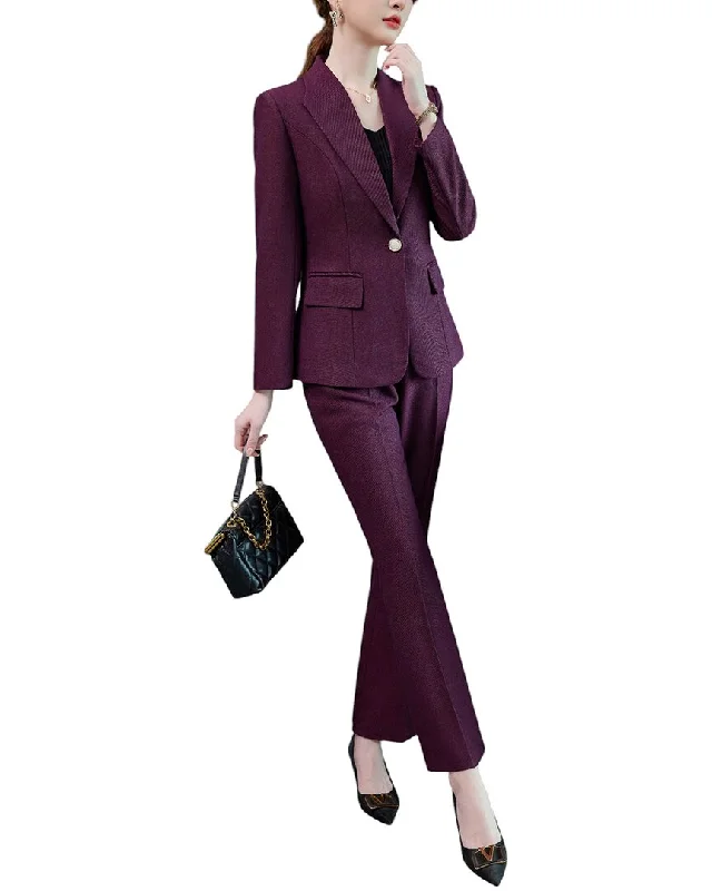Soft Looks Embroidered jacket Bossy Chic 2pc Blazer & Pant Set