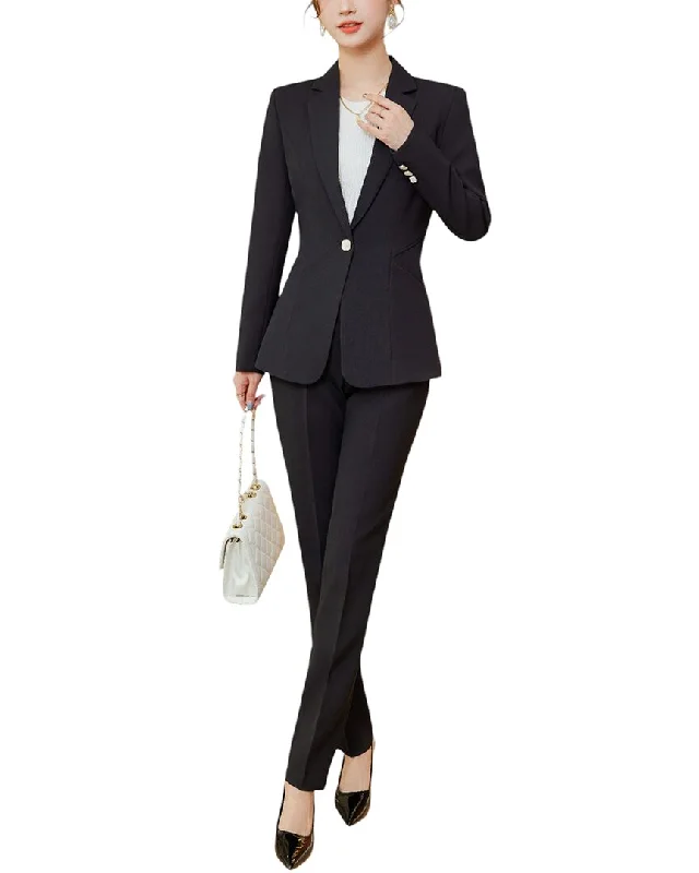 Versatile Style Water-resistant jacket Bossy Chic 2pc Blazer & Pant Set