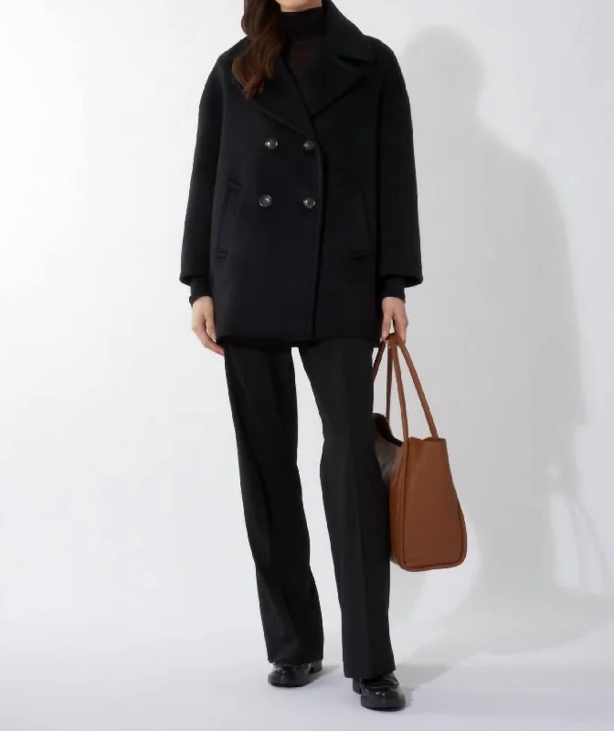 Versatile Wear Wool-lined bomber jacket Circle Sustainable Wool And Cashmere Peacoat In Black