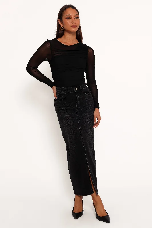 Easygoing Fashion Ruffle skirt Dana Denim Midi Skirt - Black Wash