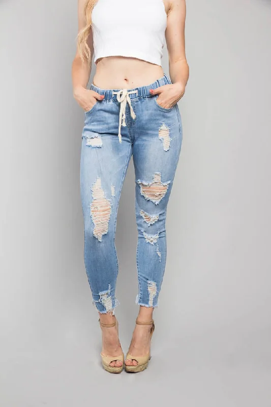 Soft Comfort Athletic leggings Distressed Denim Jogger