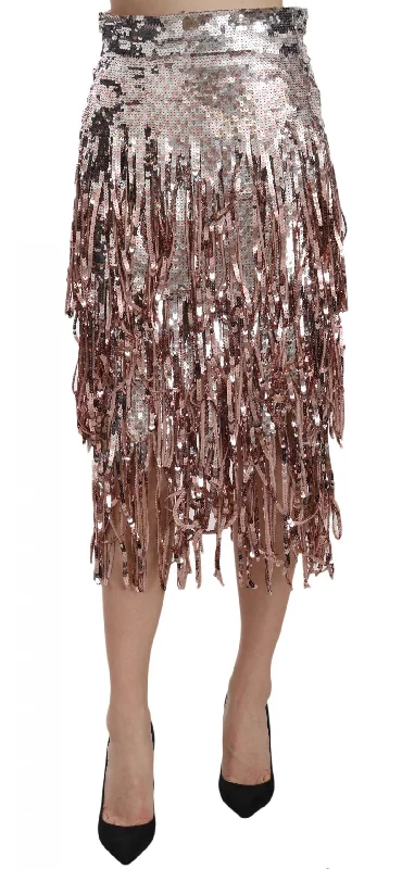 Easy Fashion Crinkled wrap skirt Dolce & Gabbana Metallic Sequin Tulle High-Waist Midi Women's Skirt