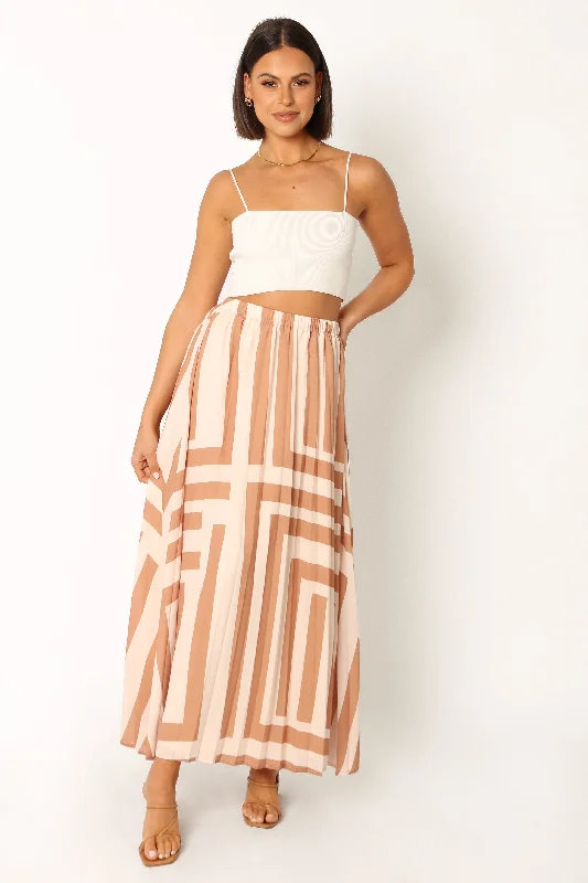 Cozy Footwear Skirt with pockets Elke Pleat Midi Skirt - Tan