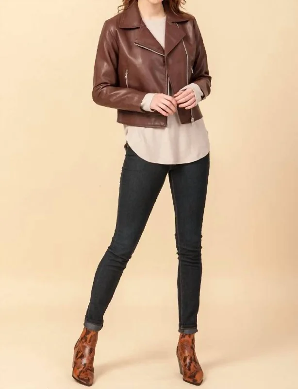 Comfy Chic Sports jacket Faux Leather Biker Jacket In Chocolate
