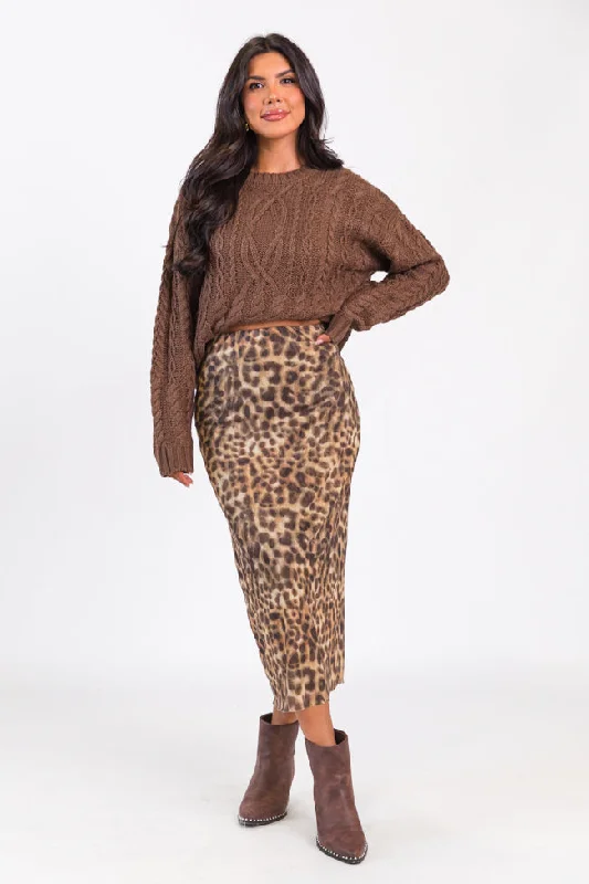 Cozy Shirts Colorful wrap skirt Fierce Love Leopard Knit Midi Skirt