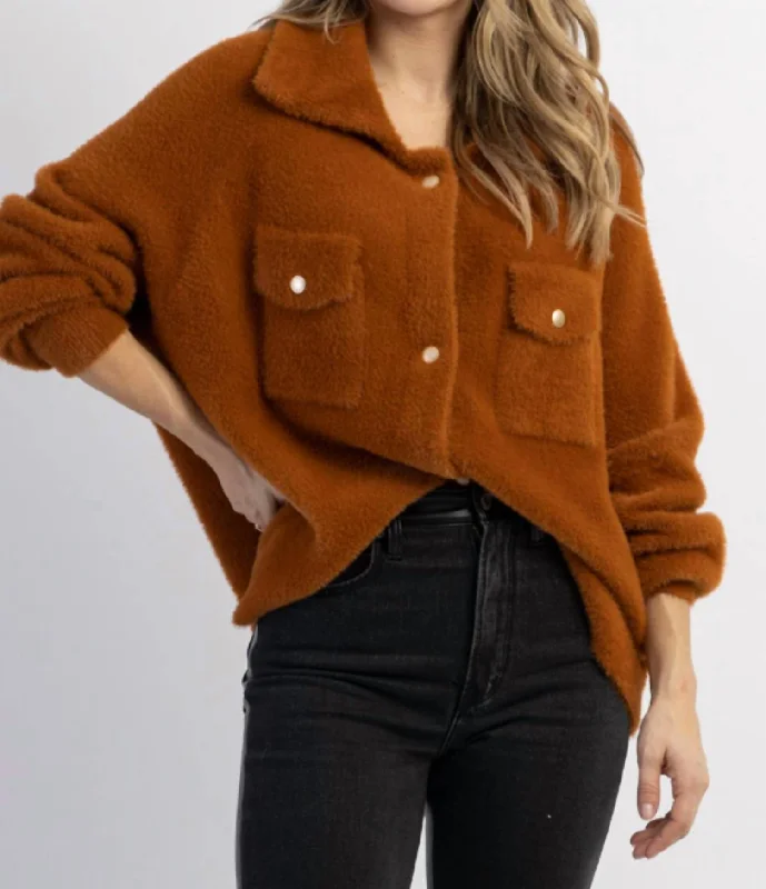 Smart Comfort Longline jacket Frankie Soft Fur Shacket In Camel
