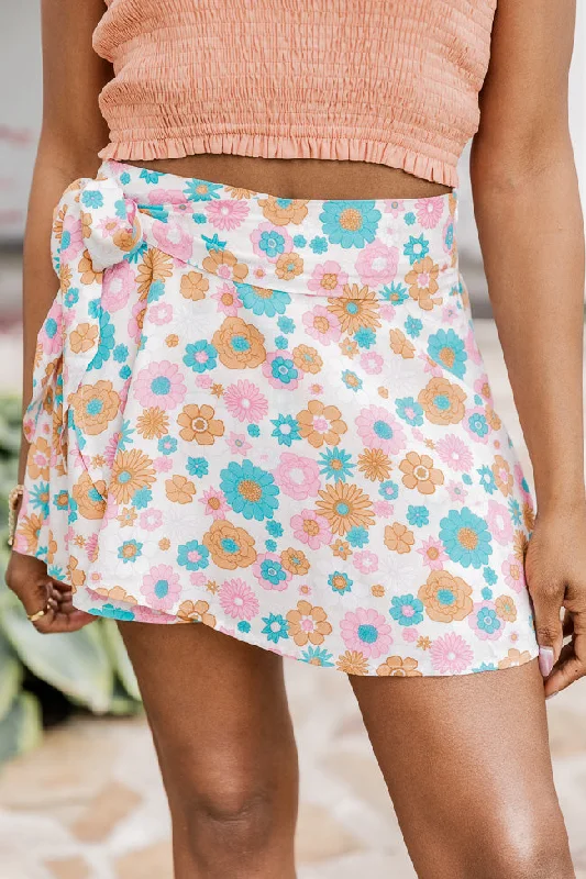 Cozy Lounge Wear Knitted skirt Free To Explore Multi Floral Side Tie Skort FINAL SALE
