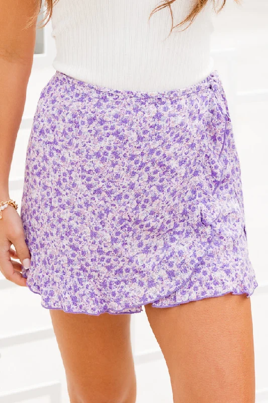 Soft Knitwear Button-down wrap skirt Garden Walls Lavender Floral Skort