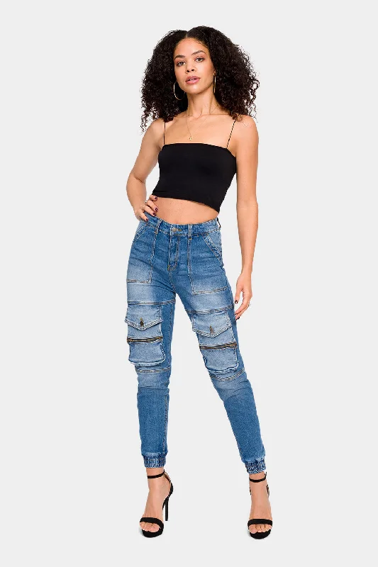 Cozy Layers Stretchy workout tights High Rise Cargo Denim Joggers
