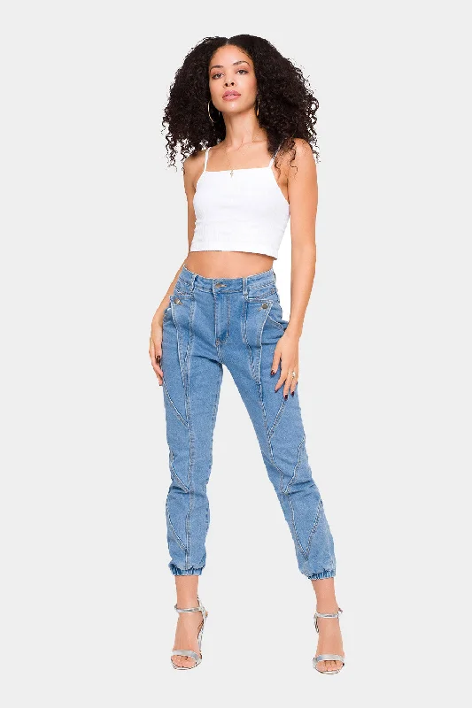 Cozy Sweaters Running capris High Rise Detail Sewing Denim Joggers