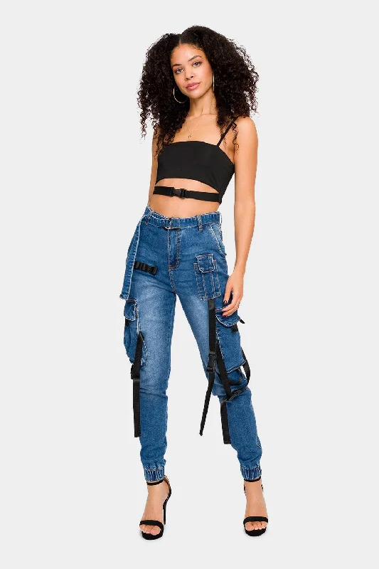 Comfortable Looks Relaxed-fit workout pants High Rise Utility Denim Joggers