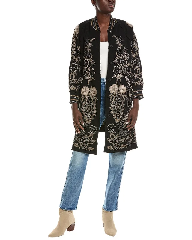 Cozy Fitting Quilted puffer jacket Johnny Was Sandra Wide Cuff Velvet Silk-Blend Kimono