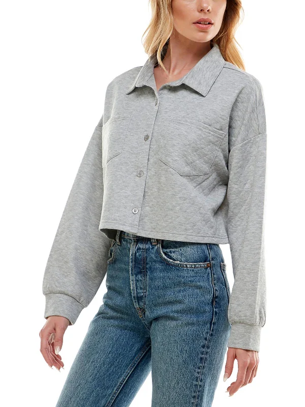 Cozy Chic Cropped denim jacket Juniors Womens Quilted Short Shirt Jacket