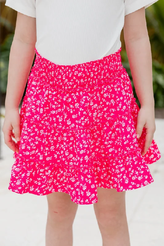 Relaxed Dresses Satin flared skirt Kid's Through The Garden Hot Pink Floral Mini Skort