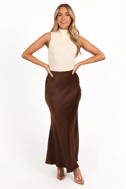 Simple Style Wrap leather skirt Kora Midi Skirt - Brown