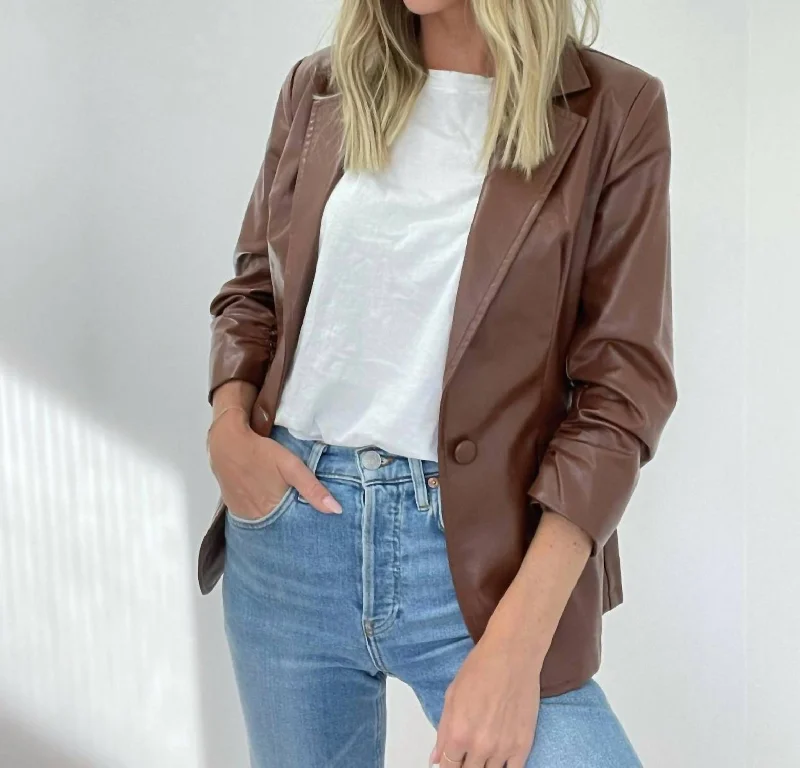 Comfortable Jeans Chore jacket Kylie Faux Leather Blazer In Brown