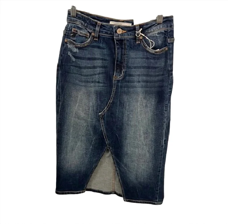 Versatile Casuals Paper-bag skirt Long Denim Skirt In Dark Wash