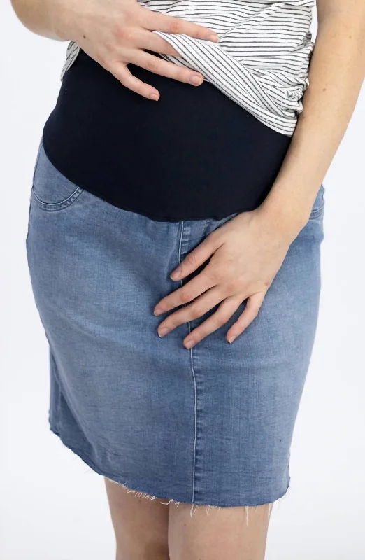 Relaxed Fashion Polka dot wrap skirt Maternity Over-The-Bump Skirt In Denim
