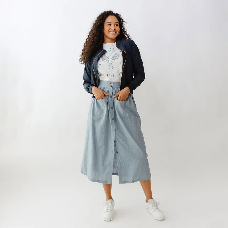Basic Comfort Cotton midi skirt Maxi Button Skirt, Blue